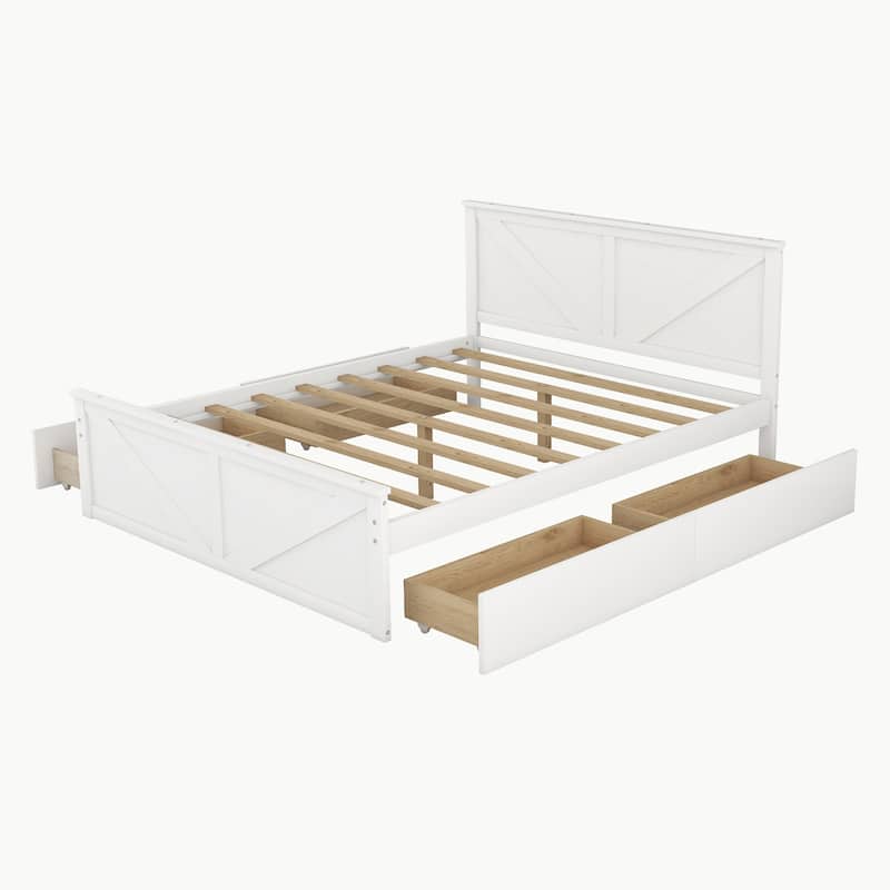 Wooden Platform Bed with Four Drawers