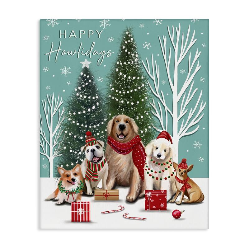 Stupell Festive Winter Dogs Scene Canvas Wall Art Design By Elizabeth Tyndall - 24 x 30