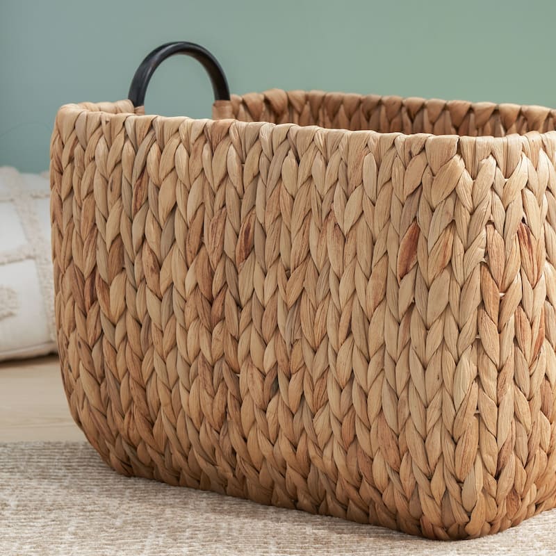 Ludmilla Rectangular Multi Purpose Water Hyacinth Woven Wicker Baskets with Handles - 16" x 12" x 13"