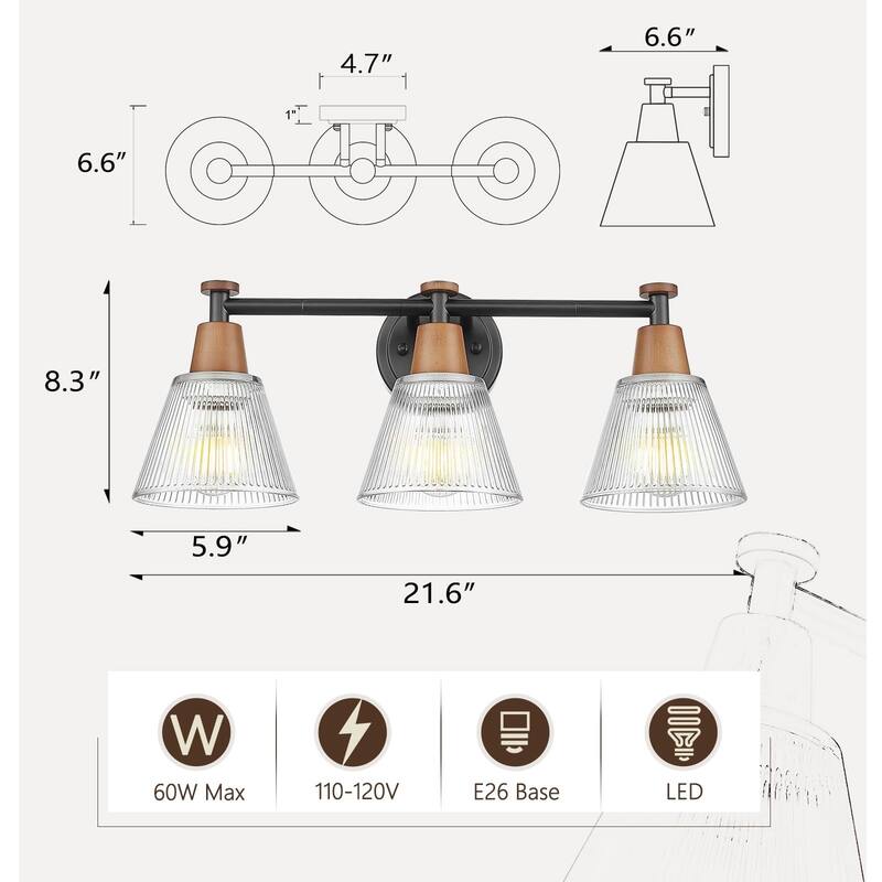 3-Light 22" Farmhouse Bathroom Vanity Light