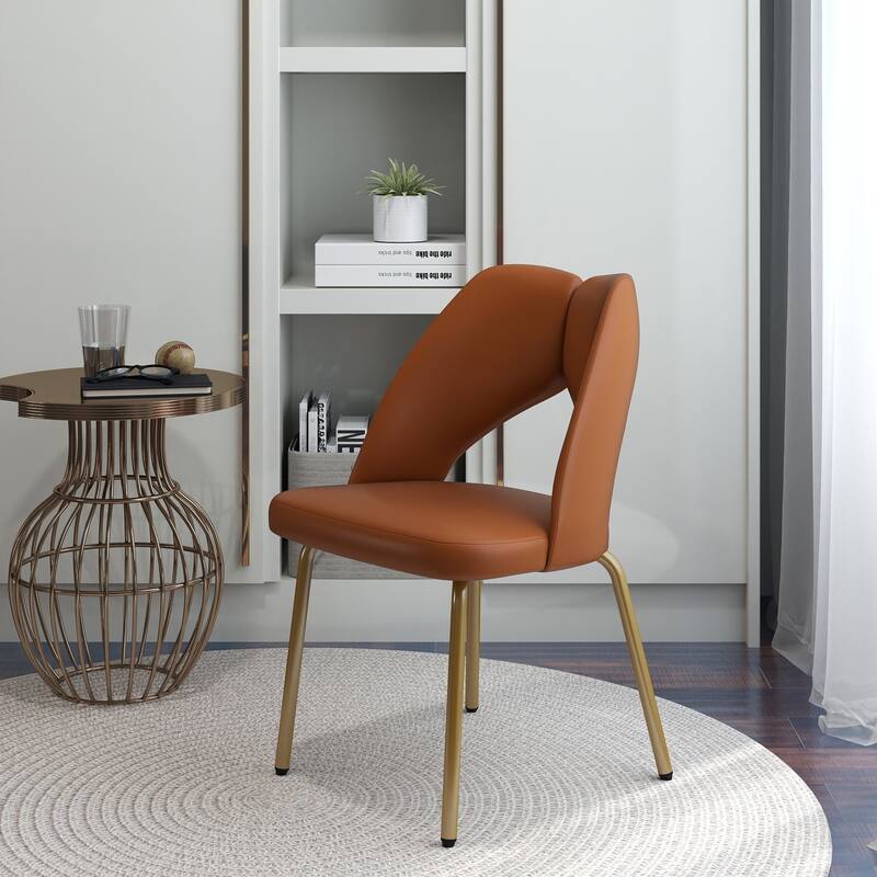 18.5''H Faux Leather Dining Chairs with Gold Metal Legs (Set of 2)