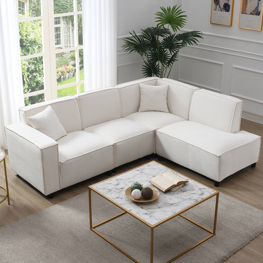 97*74" Modern Minimalist Sectional Sofa,L-shaped Couch Set With 2 Free Pillows And Chaise Lounge,5-Seat