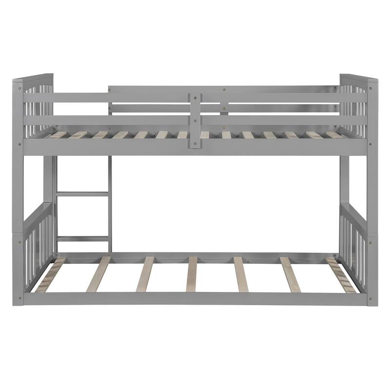 Space-Saving Twin Over Twin Bunk Bed with Ladder in White/Gray