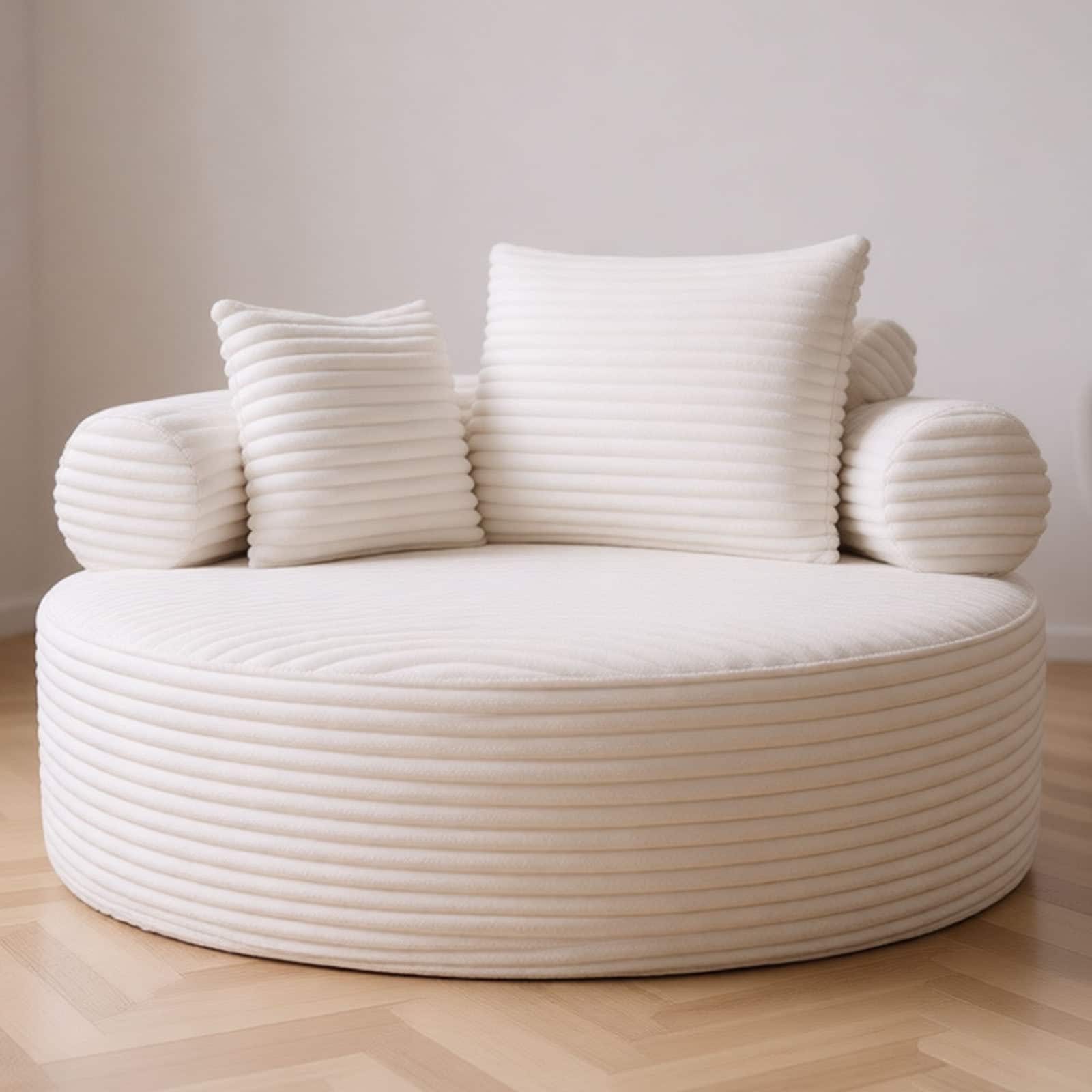 Round Memory Foam Sofa Bed with Curved Backrest and 3 Pillows