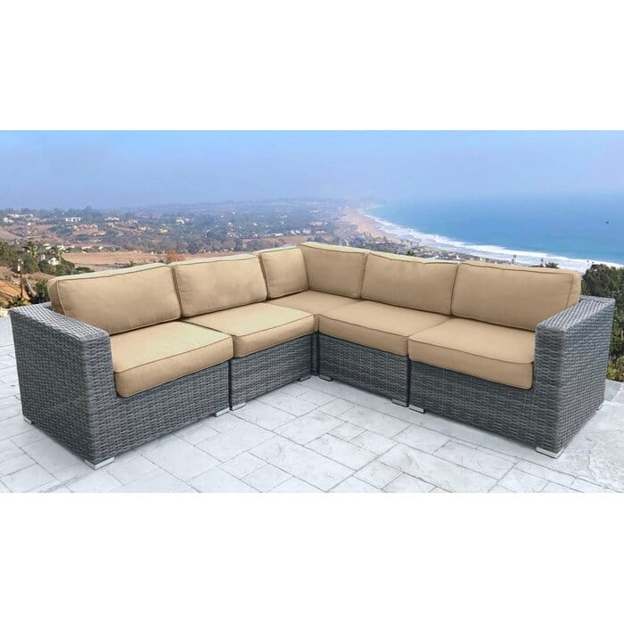 LSI 5 Piece Rattan Sectional Seating Group with Sunbrella Cushions - Beige