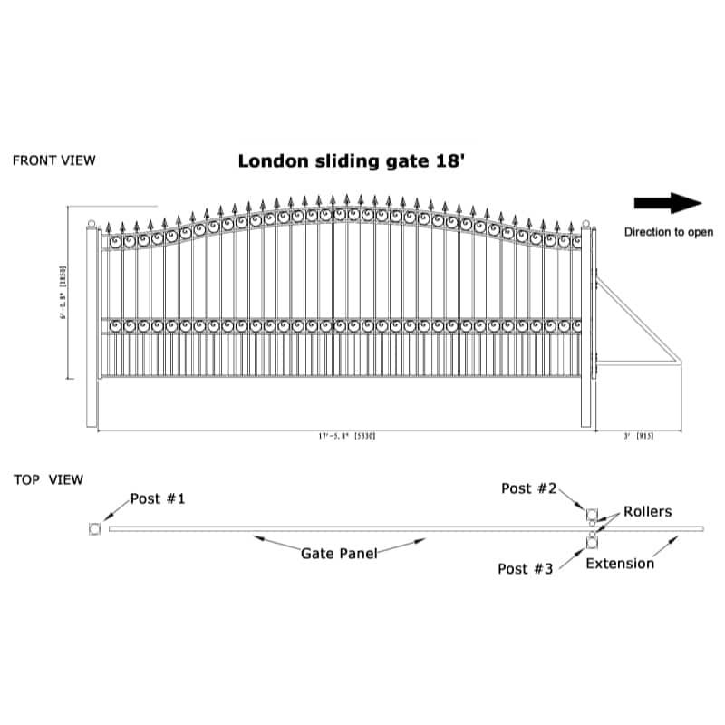 ALEKO Steel Single Sliding 18 ft Driveway Gate London Style Black