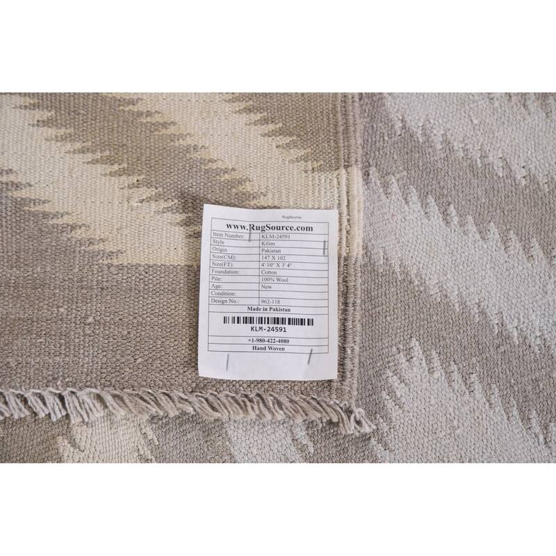 Geometric Kilim Area Rug Flatweave Accent Wool Carpet - 3'4"x 4'10"