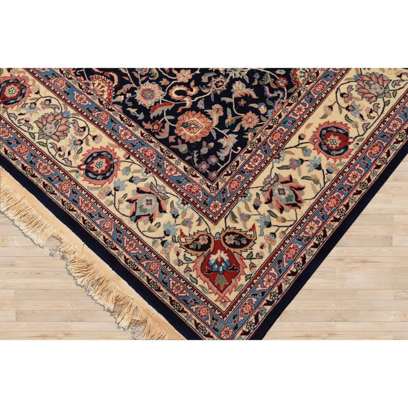 8'1''x10'3'' Hand Knotted New Zealand Wool Navy Kashaan Botanical 200 KPSI Rug - 8' 1'' x 10' 3''
