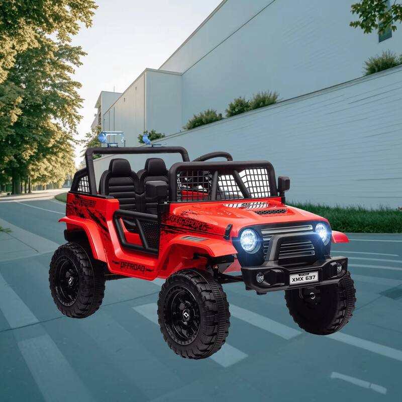 Battery Powered 12V Ride-On Truck Car for Kids, Dual Motors, Music, Horn, and Parent Remote Control, for Kids Ages 3-6 - Red