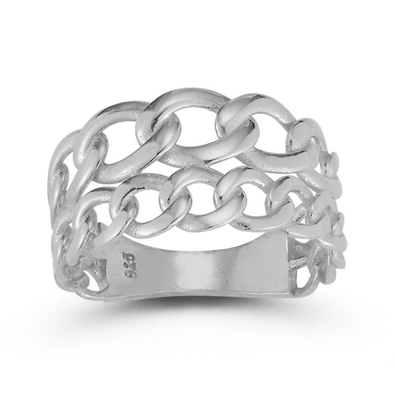 Soleil Sterling Silver Double Stacked Curb Chain Ring - White - 5