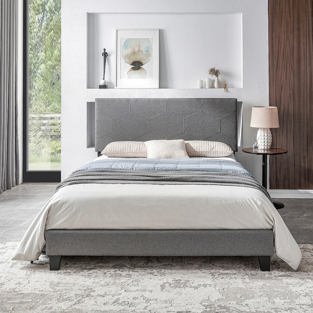 Queen Size Upholstered Platform Bed Frame