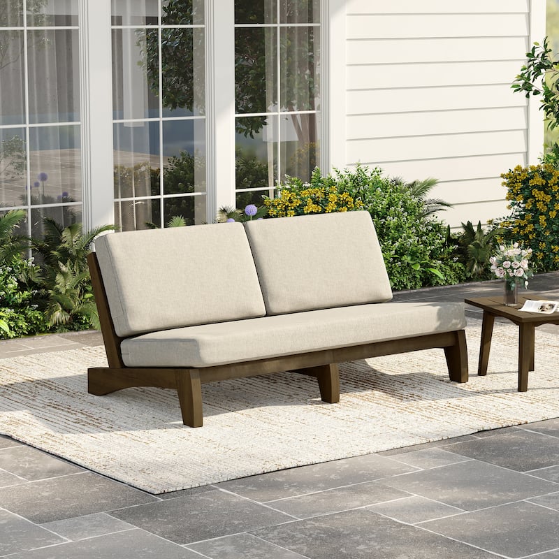 3 Seat Wood 64" W Outdoor Patio Sofa with Cushion