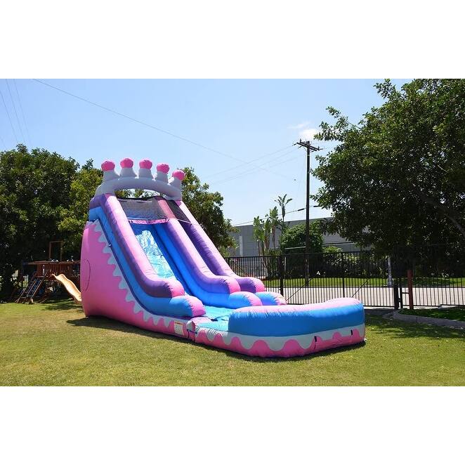 Jump Orange Princess Tiara Commercial Grade Inflatable Water Slide with Detachable Deep Pool & Air Blower, Outdoor Play