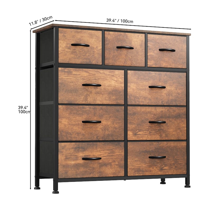 Moasis Rustic Wood-grain Badroom Dresser with Metal Frame, Wooden Top