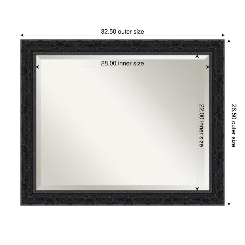 Filigree Beveled Framed Wall Mirror - 33 x 27 in - Filigree Gloss Black