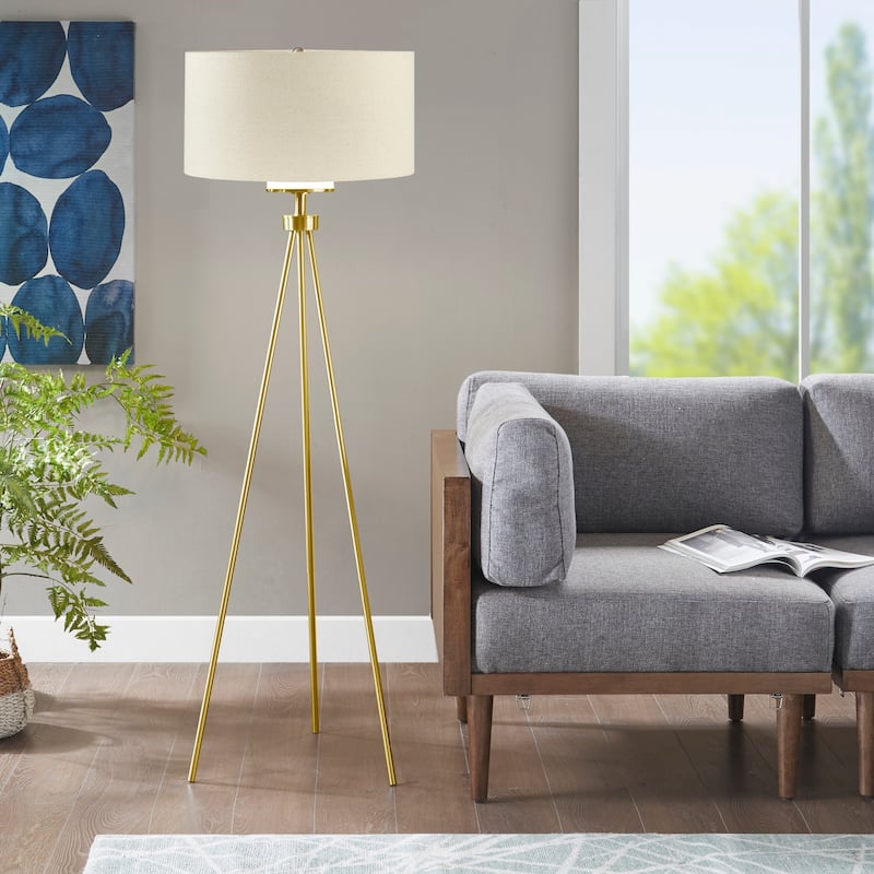 INK+IVY Pacific Metal Tripod Floor Lamp with Glass Shade - Gold
