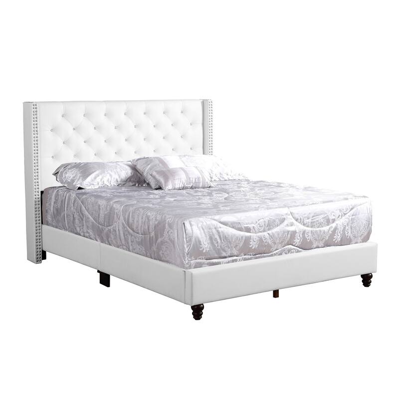 Jeweled Tufted Upholstered Panel Queen Bed - 86" - White