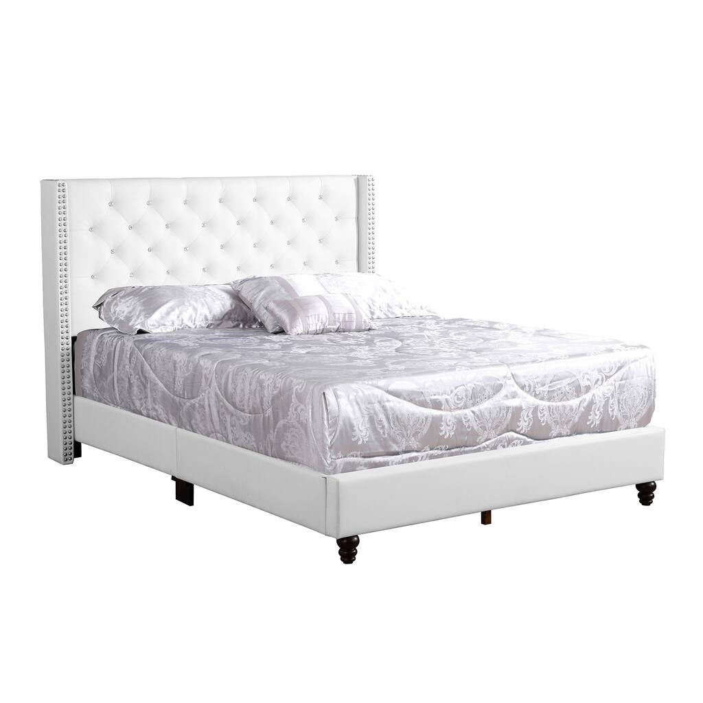 Jeweled Tufted Upholstered Panel Queen Bed - 86" - White