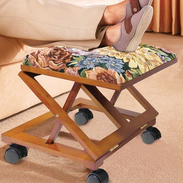 Footrest Adjustable Fold-A-Way Tapestry - Rolling Ottoman - One