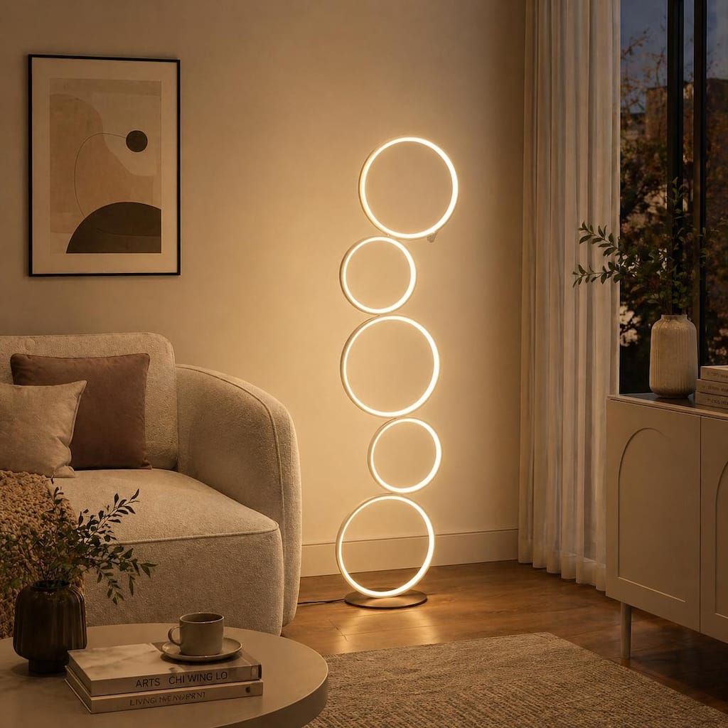 Modern Artistic 5-Ring RGBCW LED Circular Floor Lamp with Remote