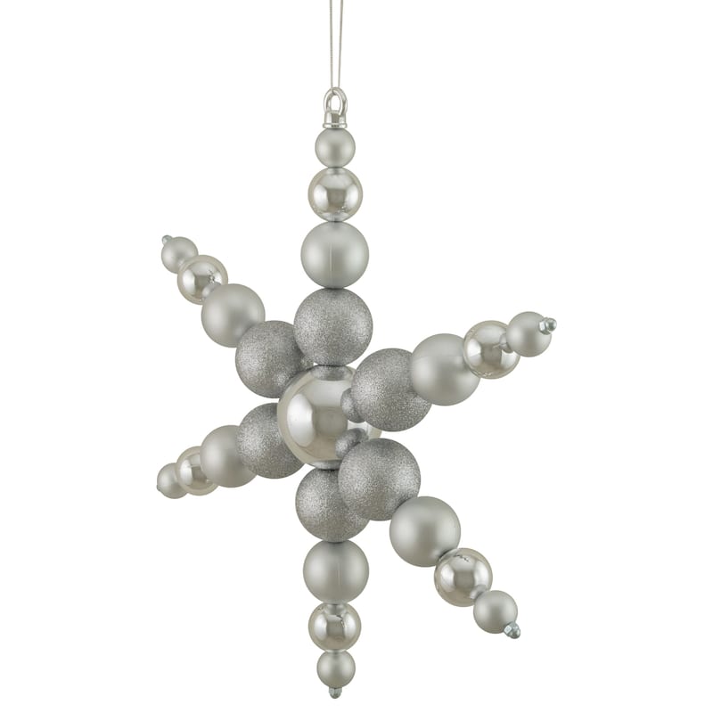 18" Silver 3-Finish Ball Snowflake Commercial Christmas Ornament