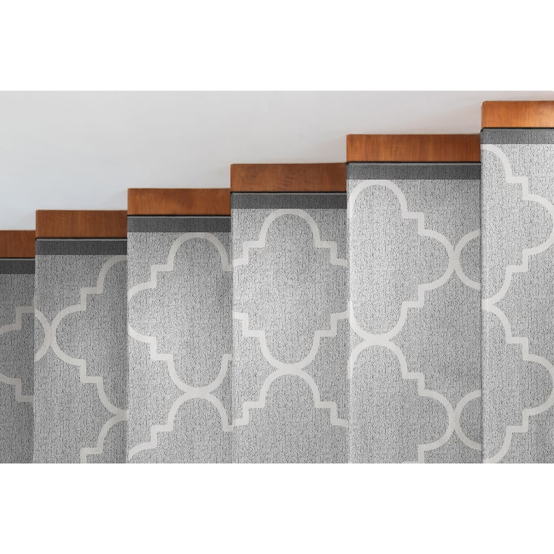 Custom Size Runner 27 Inches Wide Kings Court Trellis Stair Rug - 12 Feet - Grey - Runner