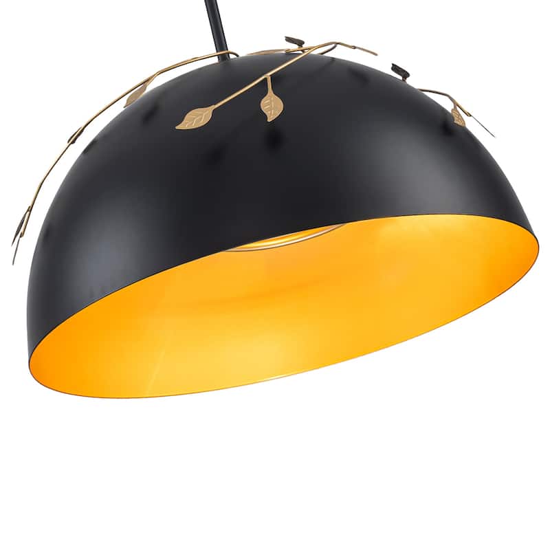 8-Light Matte Black Dome Pendant Light with Gold Interior for Kitchen - Dia.19.69-in