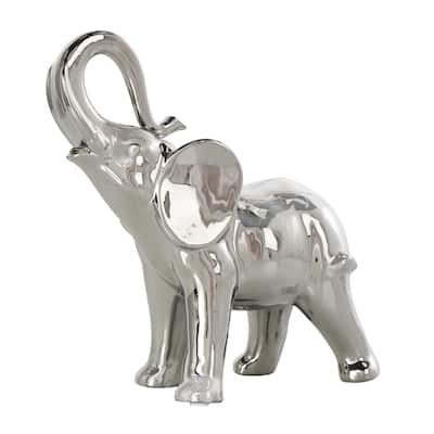 Ceramic Elephant Standing Decorative Sculpture - Silver or Gold - Roche River Decor