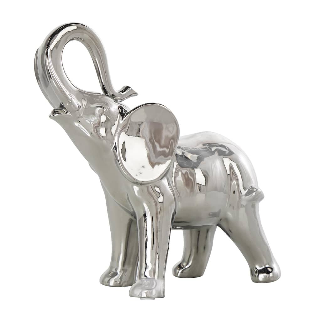 Ceramic Elephant Standing Decorative Sculpture - Silver or Gold - Roche River Decor