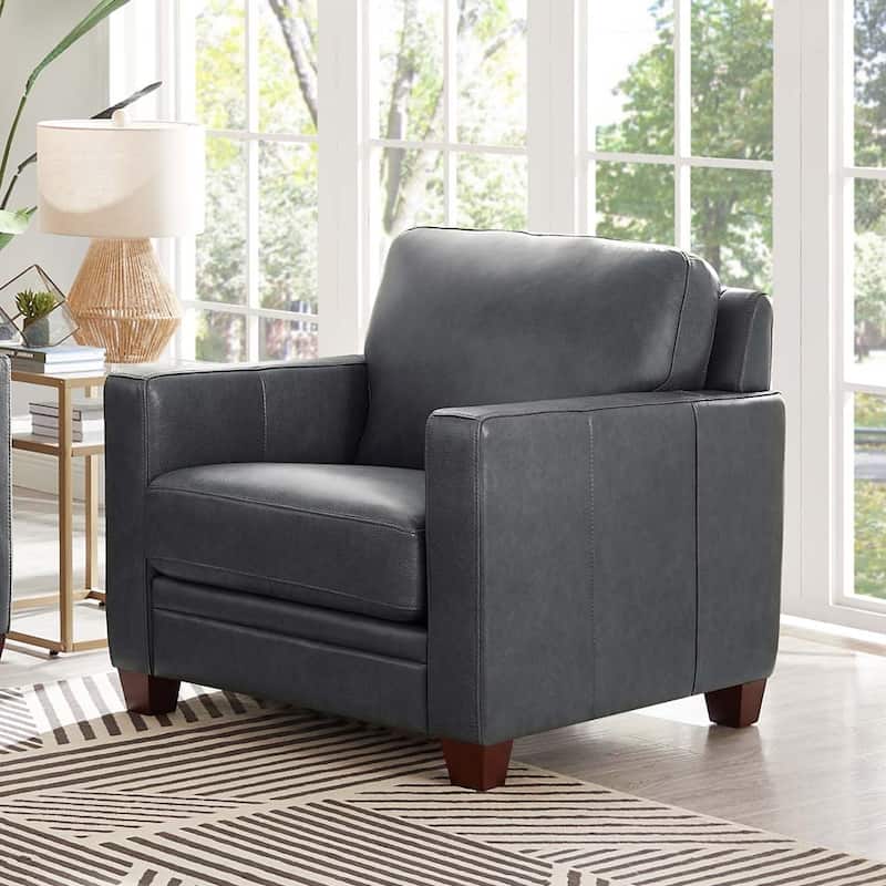 Hydeline Naples Top Grain Leather Arm Chair, Feather, Memory Foam and Springs