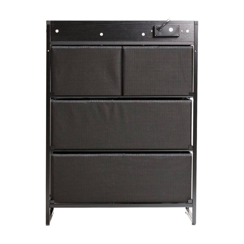 4 Fabric Drawer Nightstand with 2 USB Port/1 Outlet Charging Station