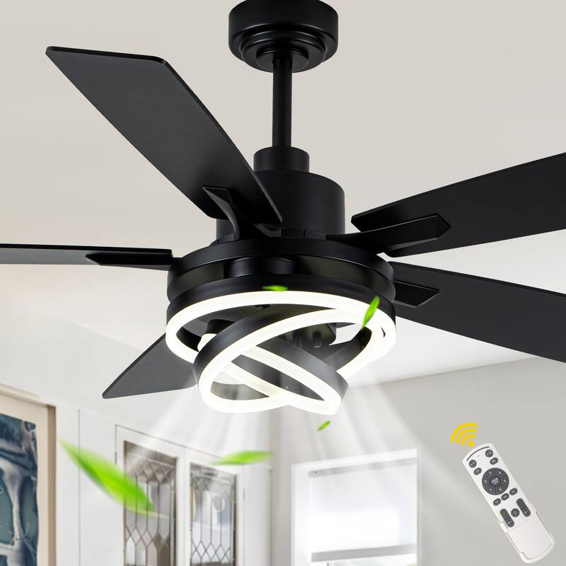 Oaks Aura 52in. DIY Shade Modern Reversible Ceiling Fan with Light, 6-Speed Silent Motor Ceiling Fan with Remote for Large Room - Black