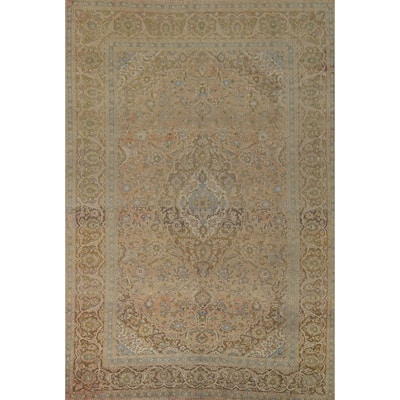 Kashan Vintage Persian Rug Hand-Knotted Traditional Muted Wool Carpet - 8'0" x 11'0"