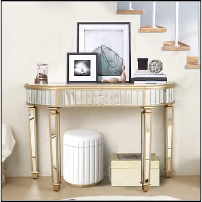 47" Half-Moon Mirrored Console Table with Fluted Glass