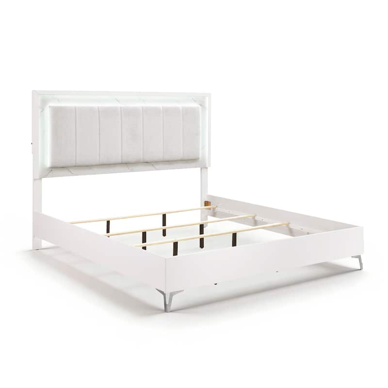 Modern Glam Bedroom Furniture Set High Gloss White Finish