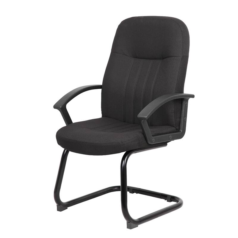 Qien Mid-Back Guest Chair, Steel Cantilever Base, Black Crepe Fabric