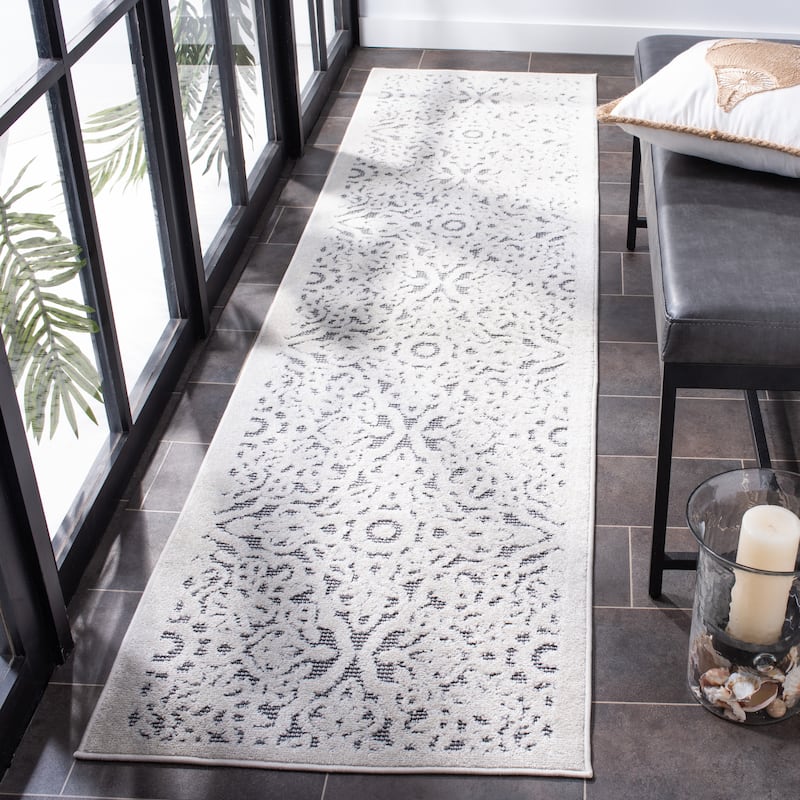 SAFAVIEH Cabana Gela Indoor/ Outdoor Waterproof Patio Rug - 2'2" x 9' Runner - Ivory/Grey