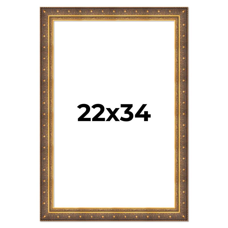 22x34 Frame Vintage Gold Solid Wood Picture Frame | 2.5 Inch Moulding