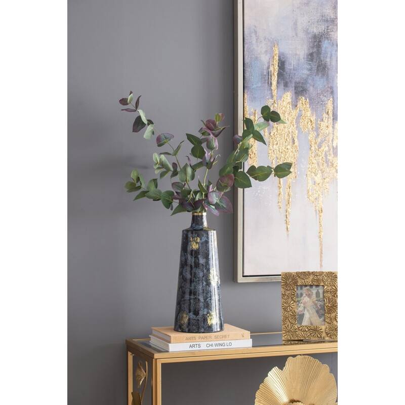 Glass Flower Vase - 14.5" - Blue and Gold