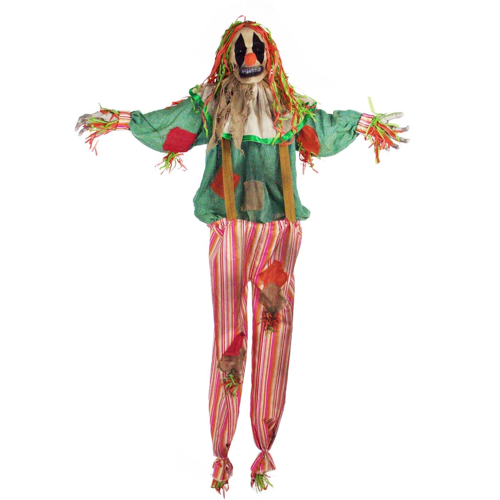 Haunted Hill Farm Life-Size Animatronic Scarecrow Clown, Indoor/Outdoor Halloween Decoration, Flashing Eyes, Poseable