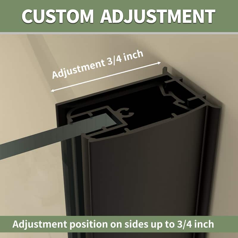 58''H Bathtub 6mm Tempered Glass Frameless Shower Door, Fixed Glass Half Panel in Black