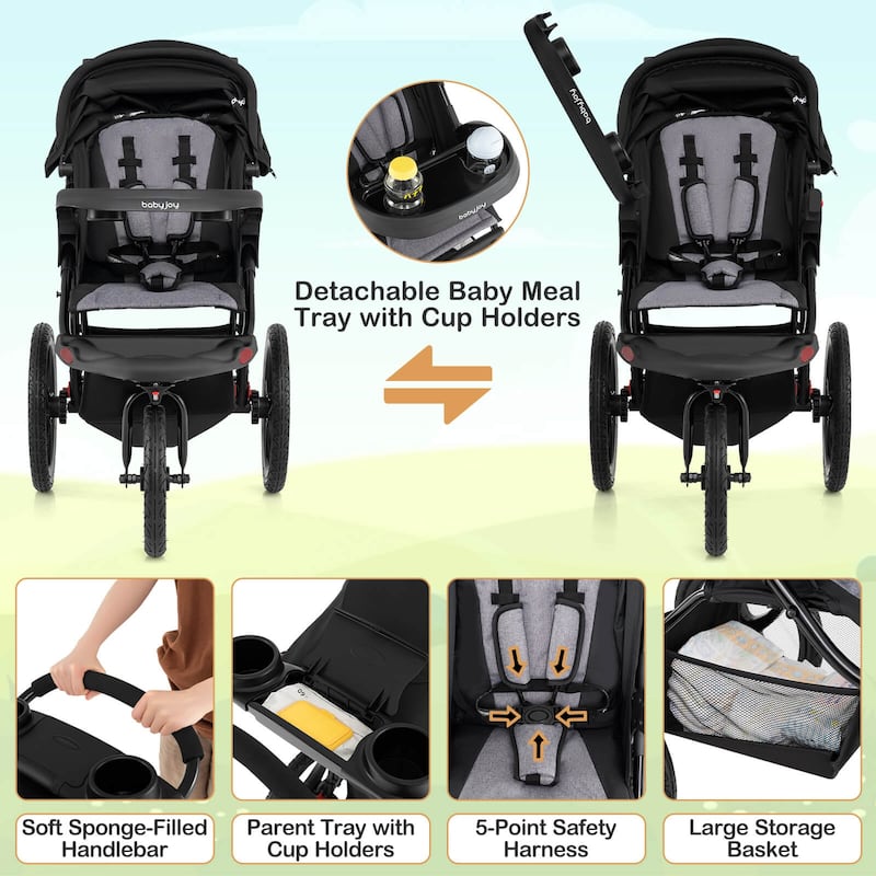 Babyjoy Jogging Stroller Foldable Jogger with Adjustable Canopy - See Details