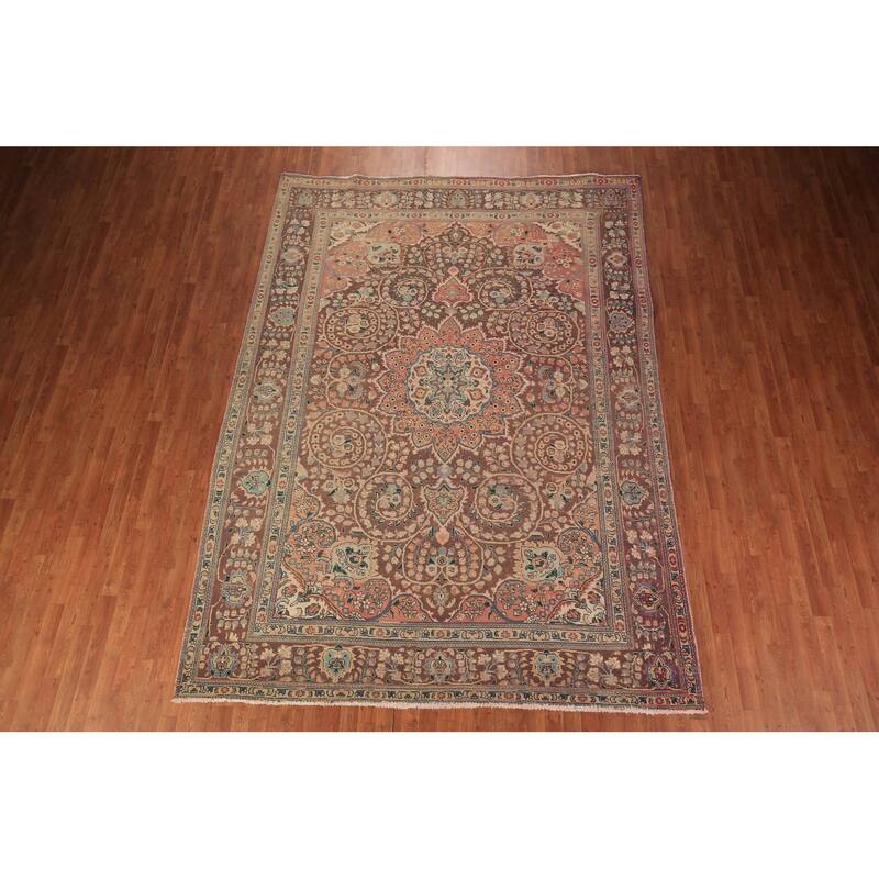 Tabriz Persian Vintage Area Rug Handmade Bedroom Brown Wool Carpet - 8'3" x 11'5"