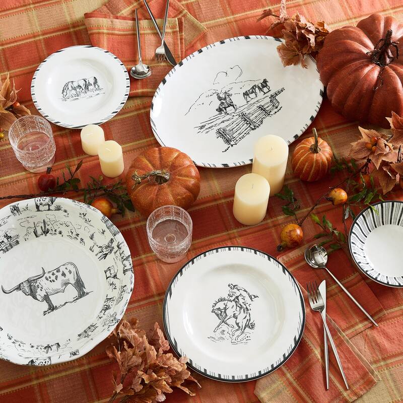 Paseo Road Ranch Life Western Cowboy 14 Piece Melamine Dinnerware Set