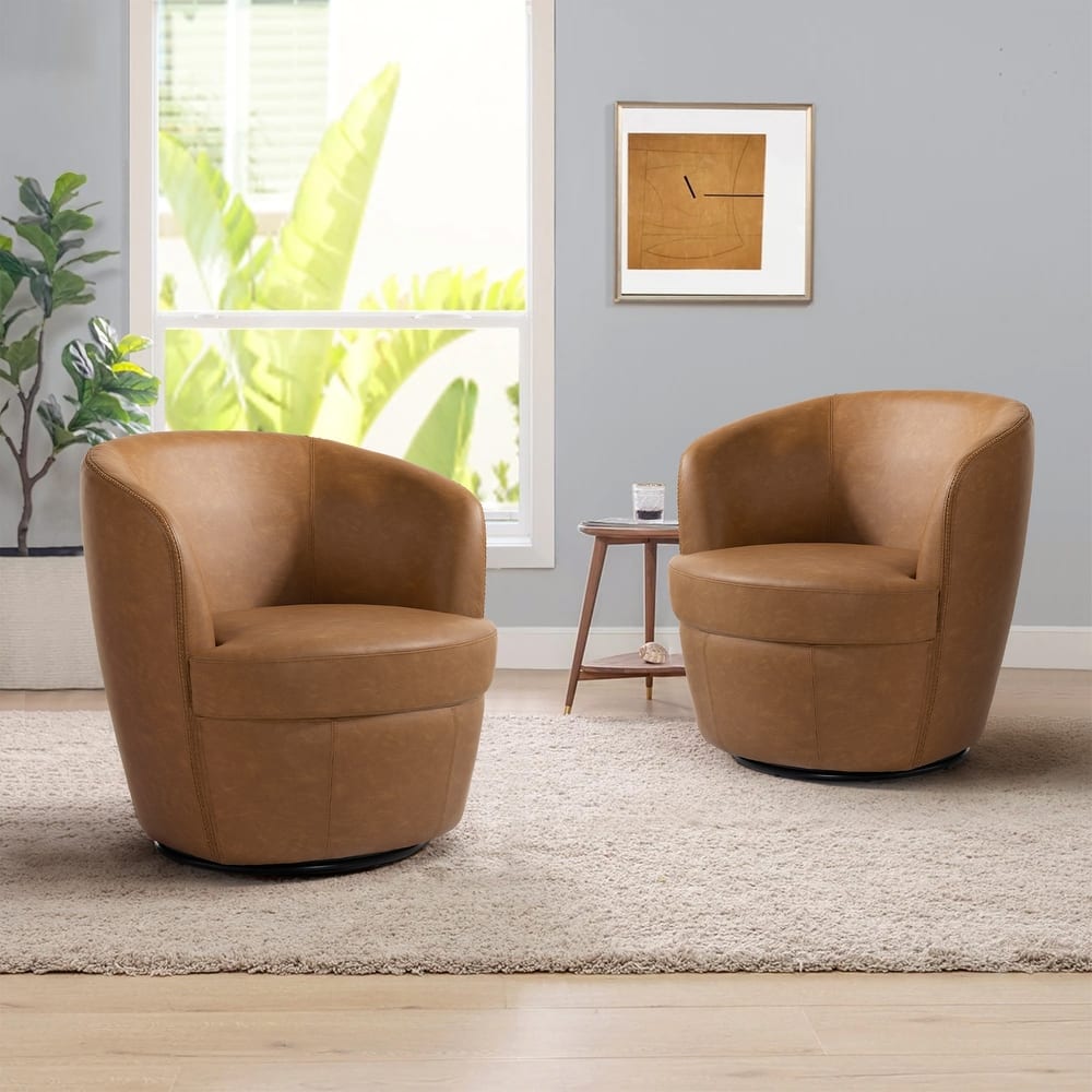 PU Leather Swivel Barrel Chair Set of 2