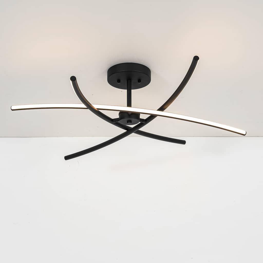 1-Light Cross-Arc Tube LED Flush Mount Ceiling Light with Warm 3000K Light for Living Room