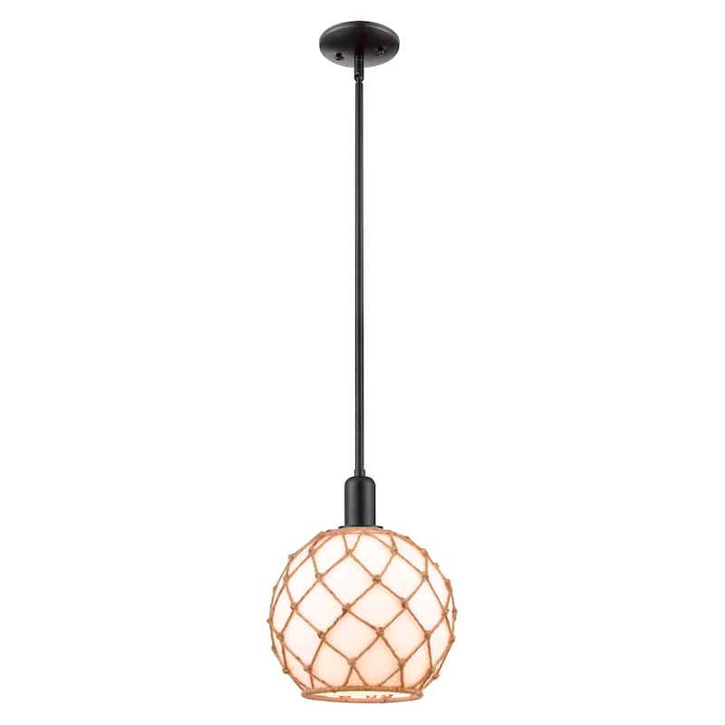 Innovations Lighting Endless Possibilities Arcadia - Farmhouse Rope - 1 Light 10" Stem Hung Mini Pendant - White Glass with Brown Rope/Matte Black