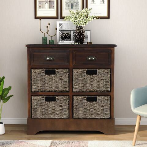 30.21 in. Storage Cabinet with Two Drawers and Four Classic Rattan Basket