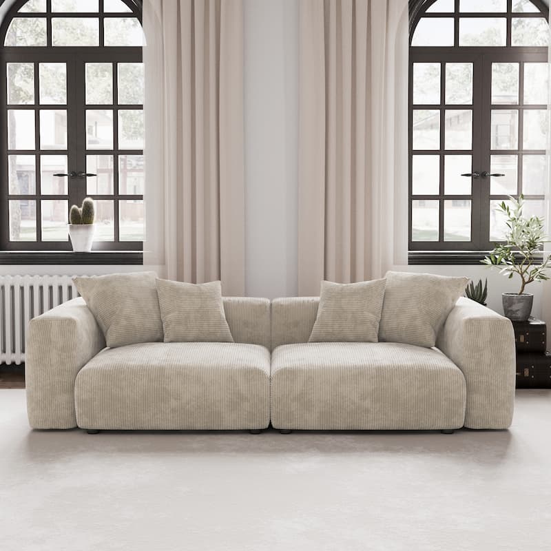 Modern Corduroy Fabric Loveseats Sofa Lounger Sleep Sectional Couch - Beige