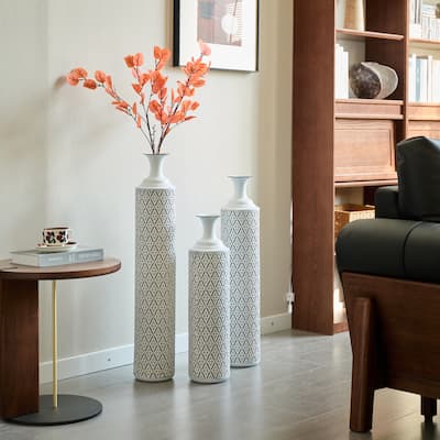 Floor Metal Vases Decorated White Metal vases Set of 3 gorgeous home decoration large glazed metal vases